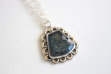 Blue Stone Necklace /  Blue Covellite Stone Silver Jewelry / Metallic Blue Stone Pendant Sterling Silver Necklace
