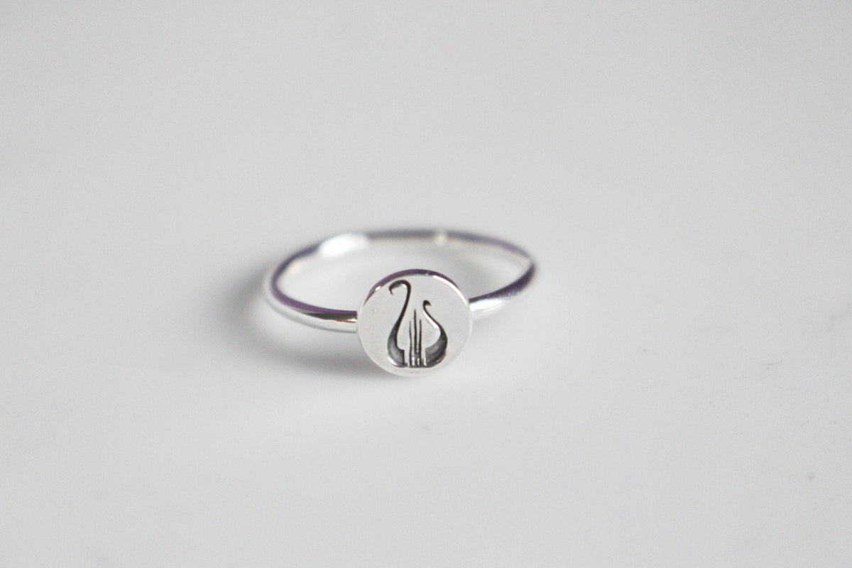 Alpha Omicron Pi Sterling Silver Skinny Band Ring - Greek Letters, Black Enamel, Officially Licensed