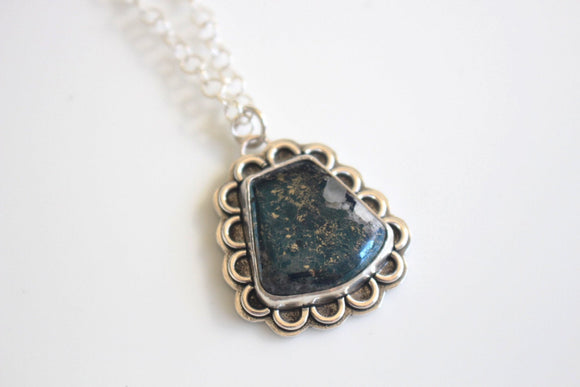 Blue Stone Necklace /  Blue Covellite Stone Silver Jewelry / Metallic Blue Stone Pendant Sterling Silver Necklace
