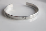 Chi Omega Letters bracelet / Hand Stamped Aluminium Bracelet with Chi O Greek Letters / Sorority Letters Bracelet Greek Licensed