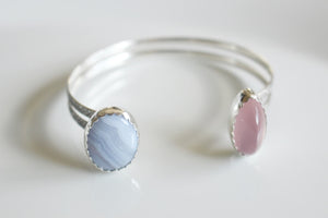 Blue Lace Agate and Rose Quartz Cuff