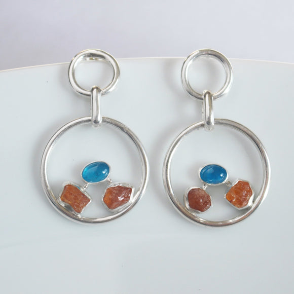 Spessartite and Apatite Large Circle Earrings